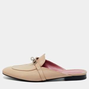 Pre Owned Hermes Beige Leather Oz Mule Sandals Size 39