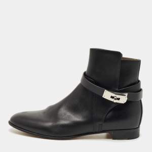 Pre Owned Hermès Black Leather Neo Ankle Boots Size 38.5