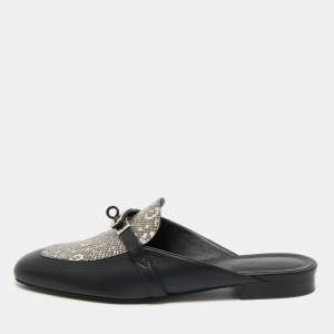 Pre Owned Hermès Black Karung Leather and Leather Oz Mules Size 39