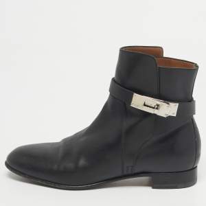 Pre Owned Hermes Black Leather jeff Ankle Length Boots Size 35.5