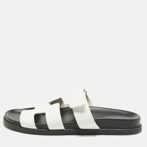Pre Owned Hermes White Leather Chypre Flat Sandals Size 41