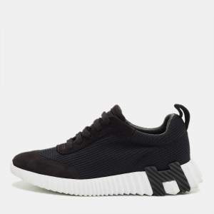 Pre Owned Hermes Black Mesh and Suede Bouncing Low Top Sneakers Size 37