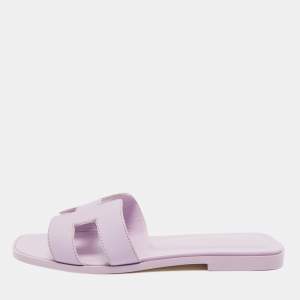 Hermes Purple Leather Oran Flat Slides Size 37.5