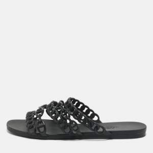 Pre Owned Hermes Black Jelly D'ancre Chaine Rivage Flats Size 38