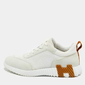 Pre Owned Hermes Grey/White Mesh and Suede Bouncing Low Top Sneakers Size 40.5