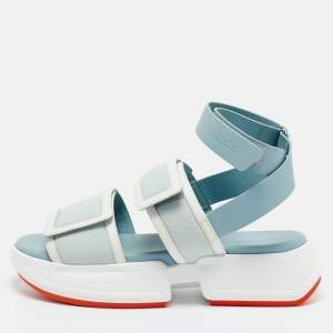 Pre Owned Hermes Blue Leather and Mesh geek Ankle Strap Sandals Size 35.5