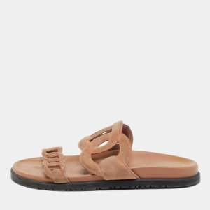 Pre Owned Hermes Beige Suede Extra Flat Sandals Size 40