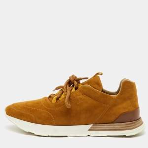 Pre Owned Hermes Tan/Brown Suede and Leather Buster Lace Up Sneakers Size 39.5