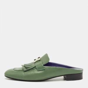 Pre Owned Hermes Green Leather Rivoli Mules Size 40