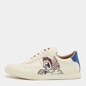 Pre Owned Hermès White/Blue Leather Quicker Lace Up Sneakers Size 41