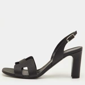 مملوكة مسبقًا Hermes Night Size 40.5 Black Leather Slingback Sandals
