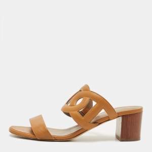 مملوكة مسبقًا Hermes Bikini Size 40 Brown Leather Slide Sandals