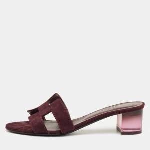 مملوكة مسبقًا Hermes Oasis Size 40 Burgundy Suede Slide Sandals