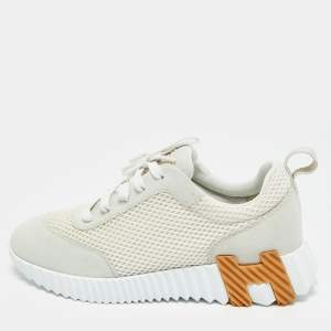 مملوكة مسبقًا Hermes Bouncing Size 37.5 Grey/White Mesh and Suede Low Top Sneakers