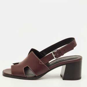 مملوكة مسبقًا Hermes Elbe Size 38 Burgundy Leather Block Heel Slingback Sandals