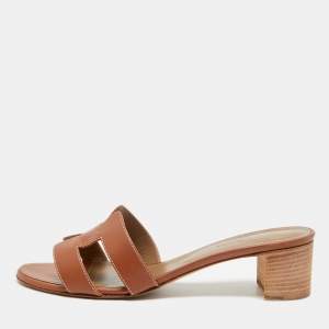 مملوكة مسبقًا Hermes Oasis Size 40.5 Brown Leather Slide Sandals