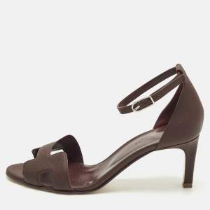 مملوكة مسبقًا Hermes Premiere Size 37.5 Burgundy Leather Ankle Strap Sandals