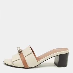 Pre Owned Hermès Gigi Size 36.5 Cream/Brown Leather Slide Sandals