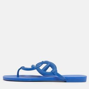 Pre Owned Hermes Egerie Size 38 Blue Rubber Thong Flats Slide