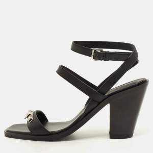 Pre Owned Hermes Ivresse 65 Size 37.5 Black Leather Ankle Strap Sandals