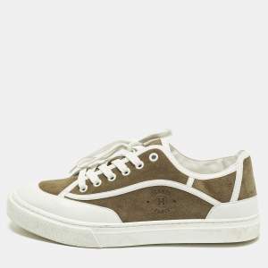 مملوكة مسبقًا Hermès Get Size 40 White/Green Leather and Suede Lace Up Sneakers