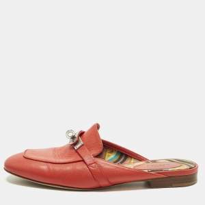 مملوكة مسبقًا Hermes Oz Size 36.5 Red Leather Flat Mules