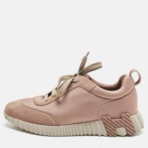 مملوكة مسبقًا Hermes Bouncing Size 39 Dusty Pink Fabric and Suede Low Top Sneakers