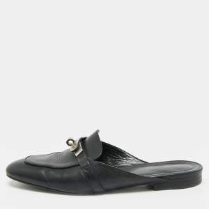 مملوكة مسبقًا Hermes Oz Size 39 Black Leather Flat Mules