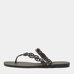 مملوكة مسبقًا Hermes Island Size 41 Black Rubber Thong Flats