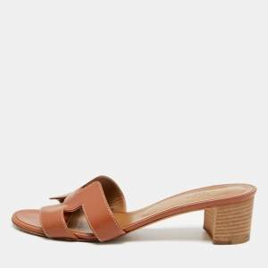 مملوكة مسبقًا Hermes Oasis Size 39 Brown Leather Slide Sandals