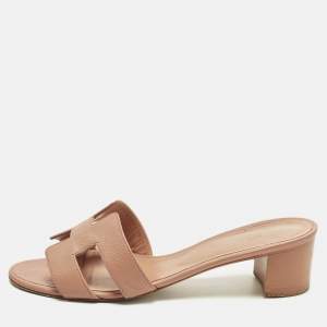 مملوكة مسبقًا Hermès Oasis Size 40 Pink Leather Slide Sandals