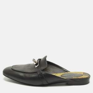 Pre Owned Hermes Oz Size 38 Black Leather Mules