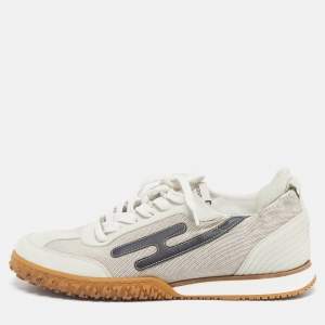 Pre Owned Hermès Jet Size 37 Grey Denim and Suede Lace Up Sneakers