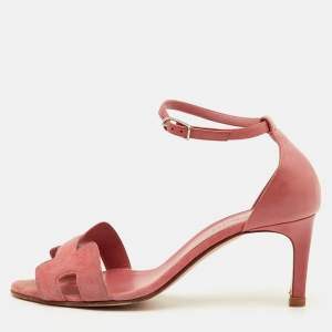 Pre Owned Hermes Premiere Size 39 Pink Leather and Suede Ankle Strap Sandals