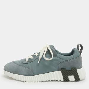 مملوكة مسبقًا Hermes Bouncing Size 38 Light Blue Nylon and Suede Low Top Sneakers