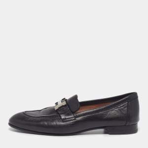 مملوكة مسبقًا Hermes H Logo Size 37 Black Leather Loafers 