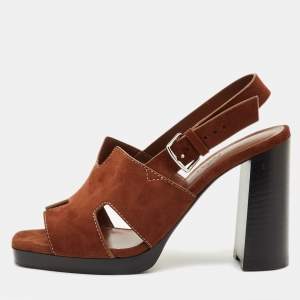 Pre Owned صند ل هيرمس إريس سويدي بني مقاس 37.5 بحزام خلفي