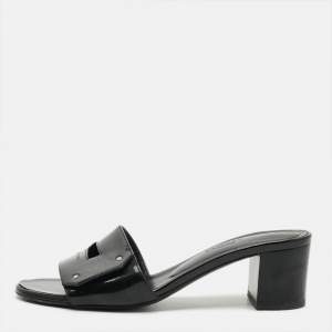 مملوكة مسبقًا Hermes View Size 35 Black Patent Leather Slide Sandals