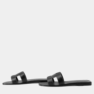 Pre Owned Hermes Oran Sandals Black Leather Size 38 1/2