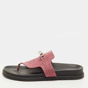 مملوكة مسبقًا Hermes Empire Size 40 Rose Pink Suede Flat Sandals