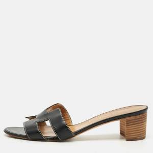 مملوكة مسبقًا Hermes Oasis Size 39.5 Black Leather Slide Sandals
