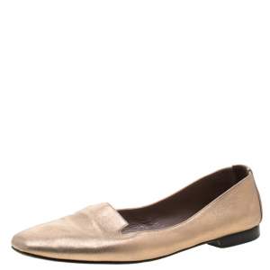 Hermes Metallic Gold Leather Smoking Slippers Size 38.5
