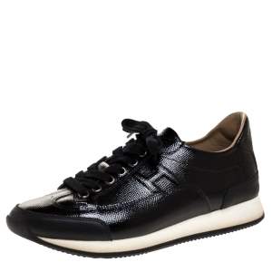 Hermes Black Patent Leather Quick Sneakers Size 37.5 