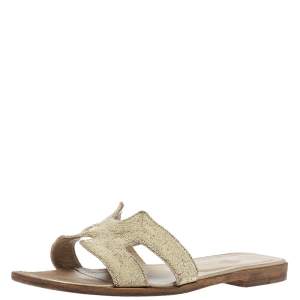 Hermes Metallic Pale Gold Twisted Metal Thread Oran Sandals Size 40