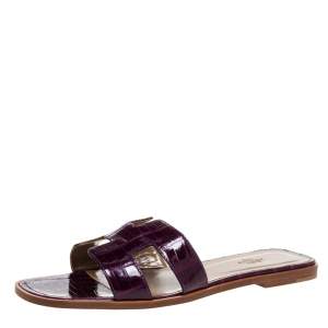 Hermes Purple Shine Alligator Oran Flat Sandals Size 42