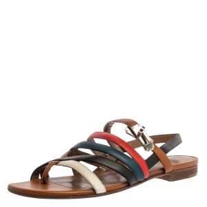 Hermes Multicolor Leather Marine Strappy Flat Sandals Size 39