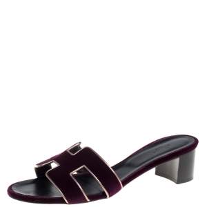Hermes Purple Velvet Oasis Slide Sandals Size 41