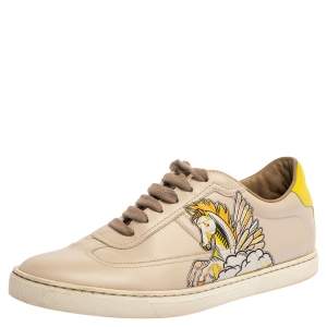 Pre Owned Hermes Beige Pégase Pop Print Leather Quicker Low Top Sneakers Size 38