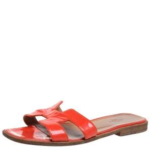 Hermes Orange Patent Leather Oran Flats Size 38