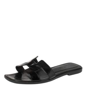 Hermes Black Patent Leather Oran Flats Size 35